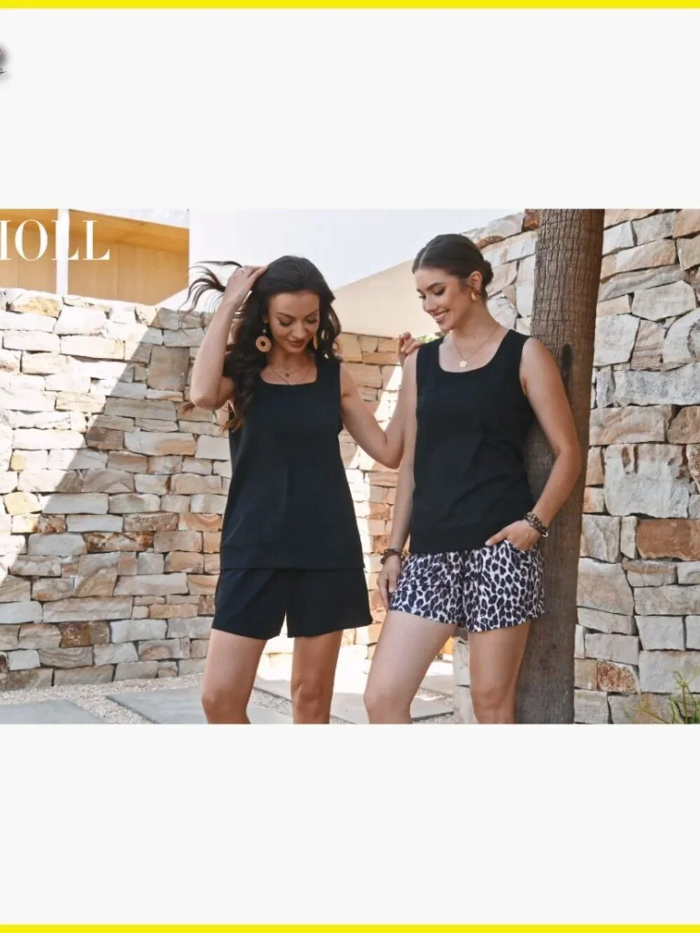 Navy Two Piece Lounge Set Sleeveless Tank Square Neck Pocket Shorts Casual